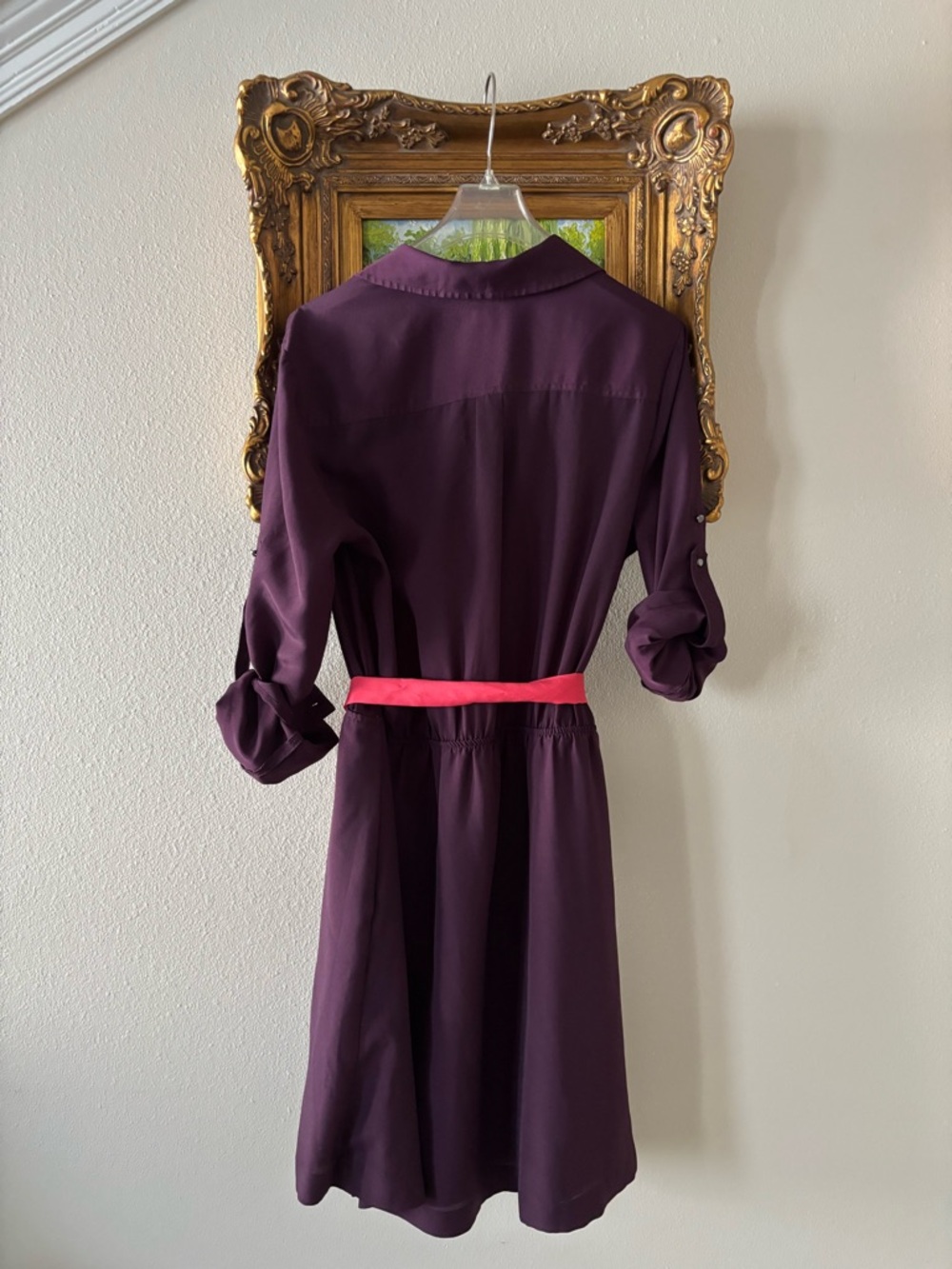 Express Plum Shirt Dress with Pink Sash - Picture 7 of 7